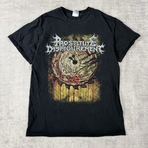 Prostitute Disfigurement Shirt Mens Medium Black Death Metal Crotch to Crown Y2K